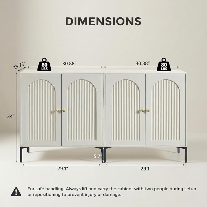 IFBUY Modern Sideboard Buffet Cabinet, 123.5" W Fluted Arched Buffet Cabinet - Image 2