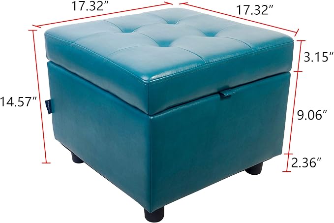 H&B Luxuries Tufted Leather Square Flip Top Storage Ottoman Cube Foot Rest - Image 3