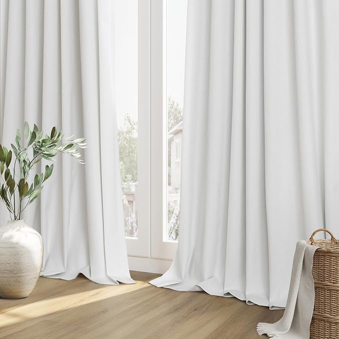 White 100% Blackout Linen Curtains 94 Inch Length 2 Panels Set - Image 8
