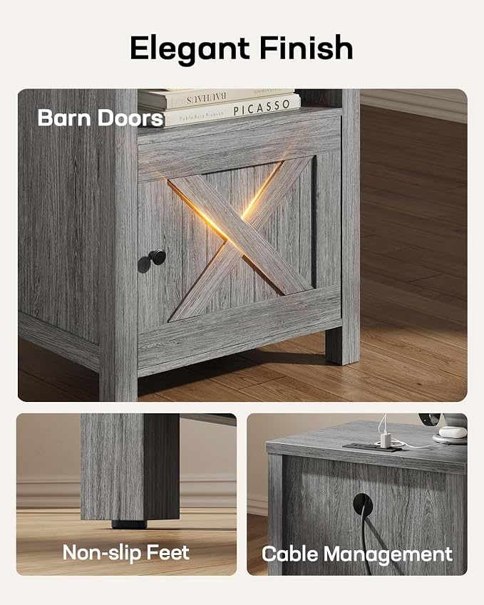 Marsail Farmhouse Nightstand Set of 2, Wood Bedside Table - Image 7