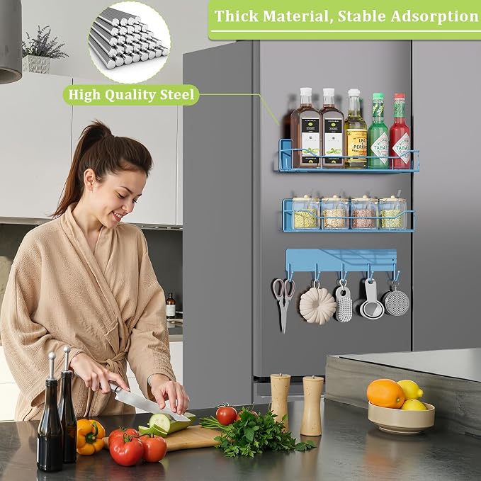 Magnetic Spice Rack for Refrigerator, 3 Pack Metal Magnet Spice Organizer Shelf - Image 5