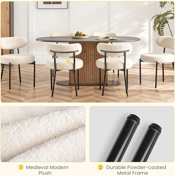 DUMOS Dining Chairs Set of 4, Mid Century Modern Chair Round Upholstered Curved - Image 4