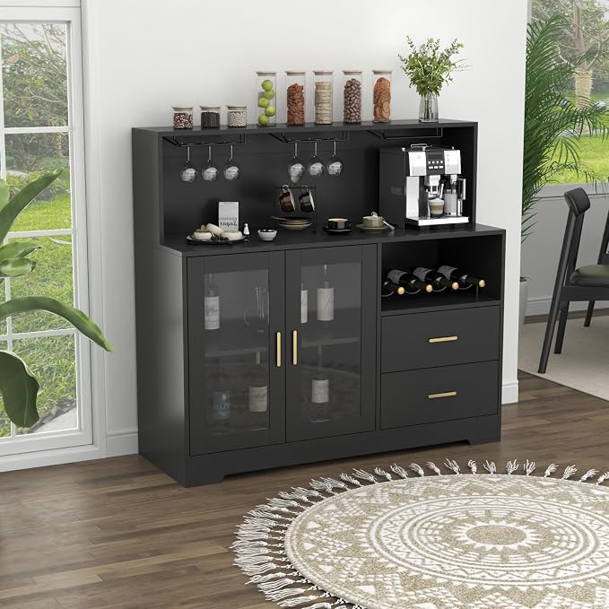 Bar Cabinet for Home with LED Light, Coffee Bar Cabinet with Wine & Glass Rack - Image 7