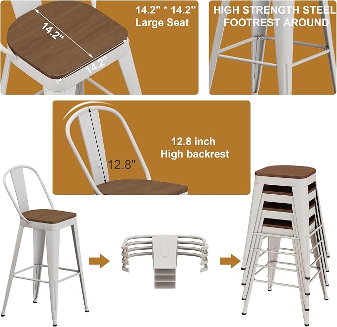 Andeworld Metal Bar Stools Set of 4, 26 inch Counter Height Barstools - Image 7