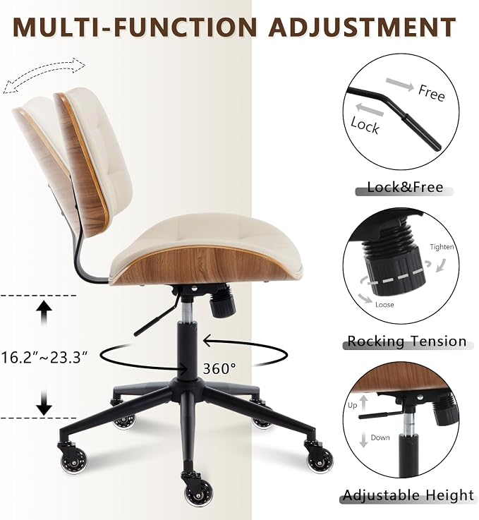 Home Office Desk Chair with Wheels, Adjustable Height Armless Office Chair - Image 6
