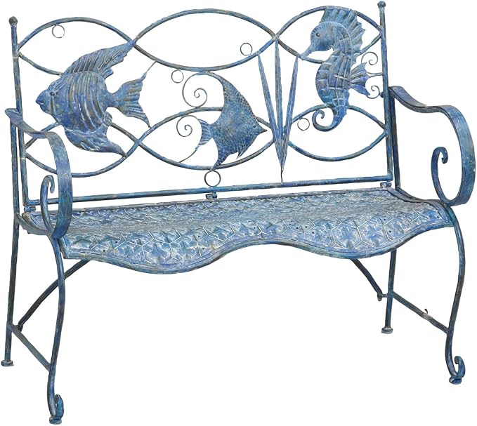Cape Craftsmen Evergreen Weatherproof Blue Fish Coastal Outdoor Bench | Holds by CapeCraftsmen