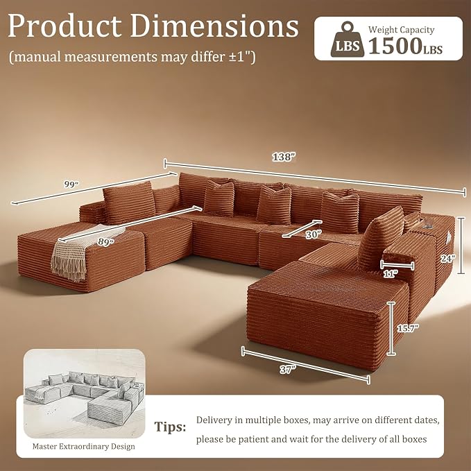138" Cloud Sectional Couch, Comfort U Shaped Sofa - Image 2