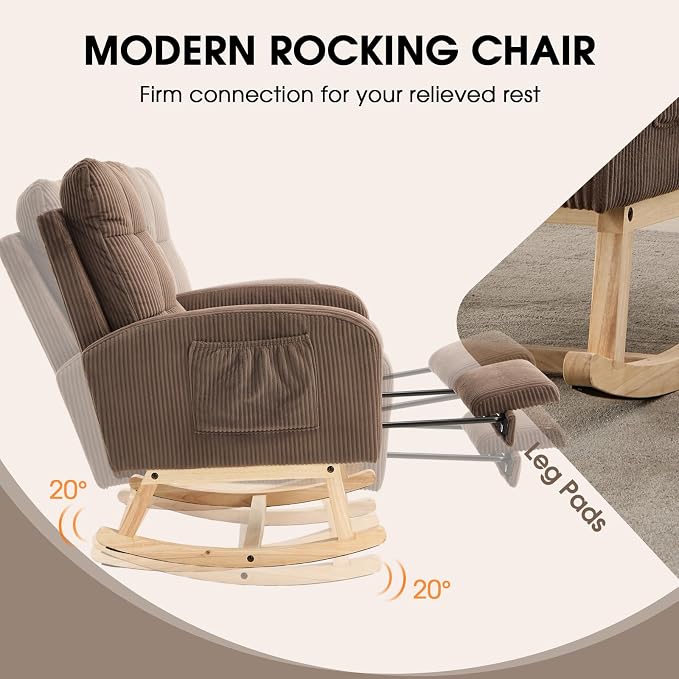NIOIIKIT Nursery Rocking Chair, Corduroy Upholstered Rocking Chair - Image 5