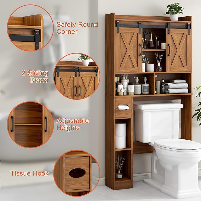 Vabches Over The Toilet Storage Cabinet, Farmhouse Storage Cabinet Over Toilet - Image 3