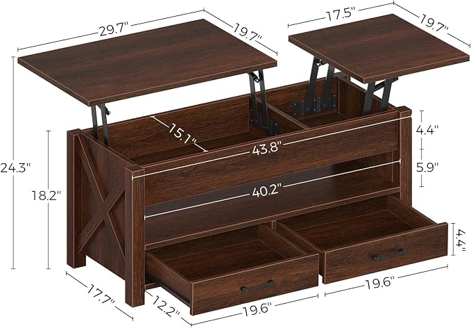 Seventable Coffee Table, 47.2" Lift Top Coffee Table - Image 3