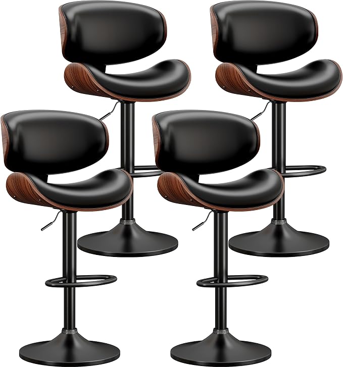YaFiti Bar Stools Set of 4, Bentwood Adjustable Height Swivel Bar Stools by YaFiti