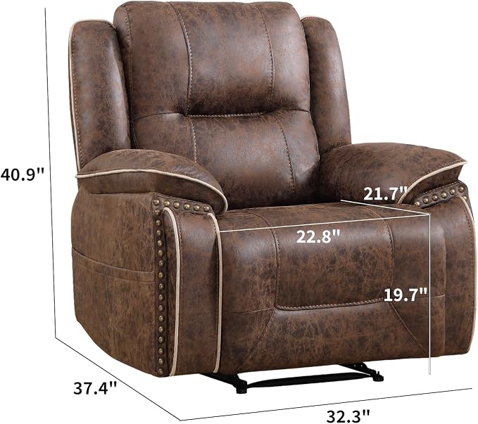 EBELLO Faux Leather Manual Recliner Chair, 1 Seater Reclining Sofa Chair - Image 2
