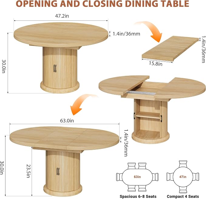Jocoevol 47″–63″ Extendable Round Dining Table - Image 2