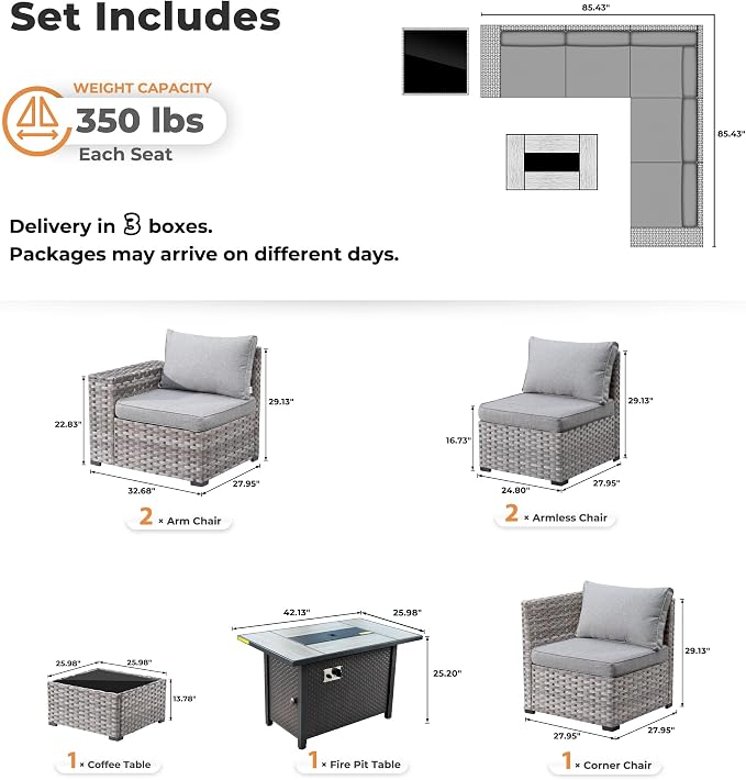 ovios 7 Pieces Patio Furniture Set, Outdoor Wicker Sectional Sofa - Image 8