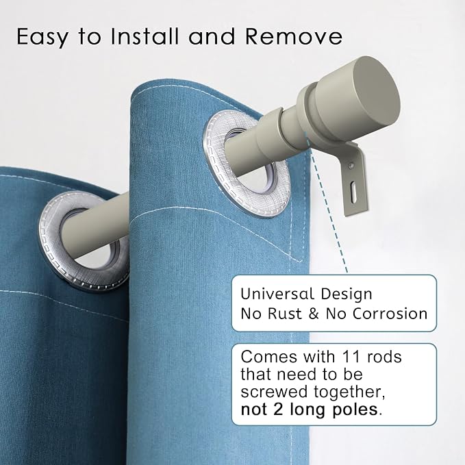 Byondeth Curtain Rods for Windows 16 to 170 Inches Adjustable Length 1 Inch - Image 2