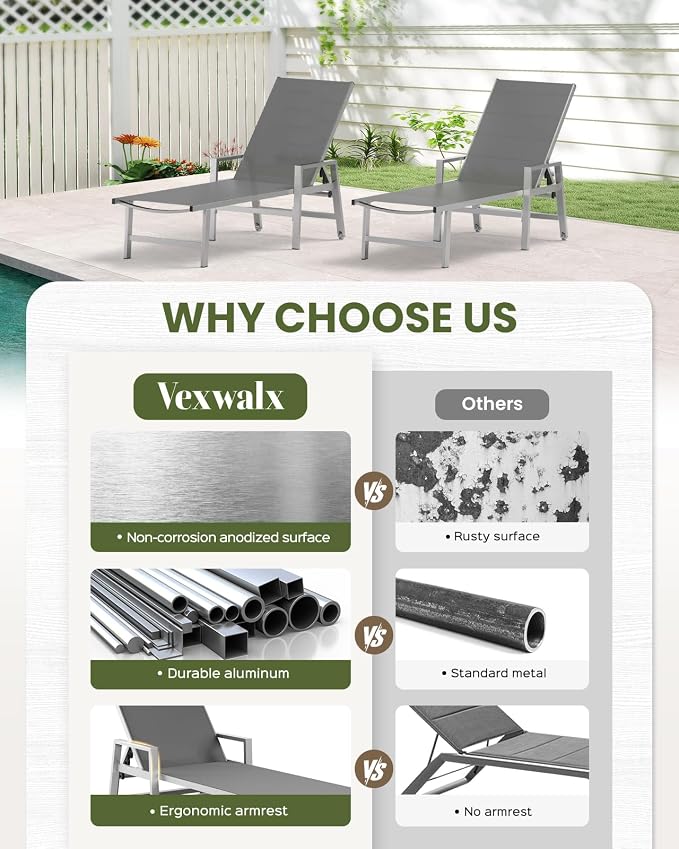 Patio Chaise Lounge Chair Outdoor Set of 2 - Image 7