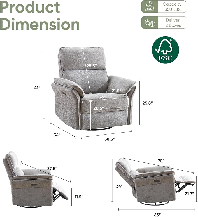 Oversized Power Recliner Chair Swivel Glider - Image 2