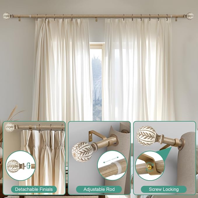 QDWIS 2 Pack Boho Wood Curtain Rods - Image 9