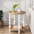 Round End Table, 2-Tier Farmhouse End Table, 18.5'' Handcrafted Weathered Look by KARLOTT