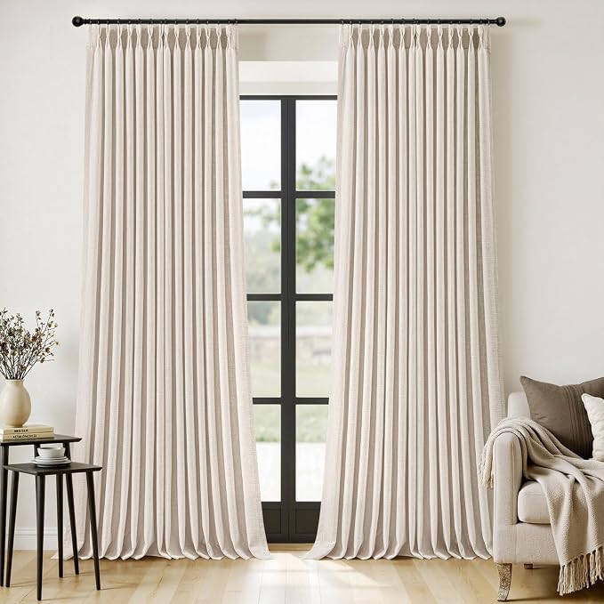 MIULEE Pinch Pleated Thick Linen Curtains 102 Inches Long 2 Panels by MIULEE
