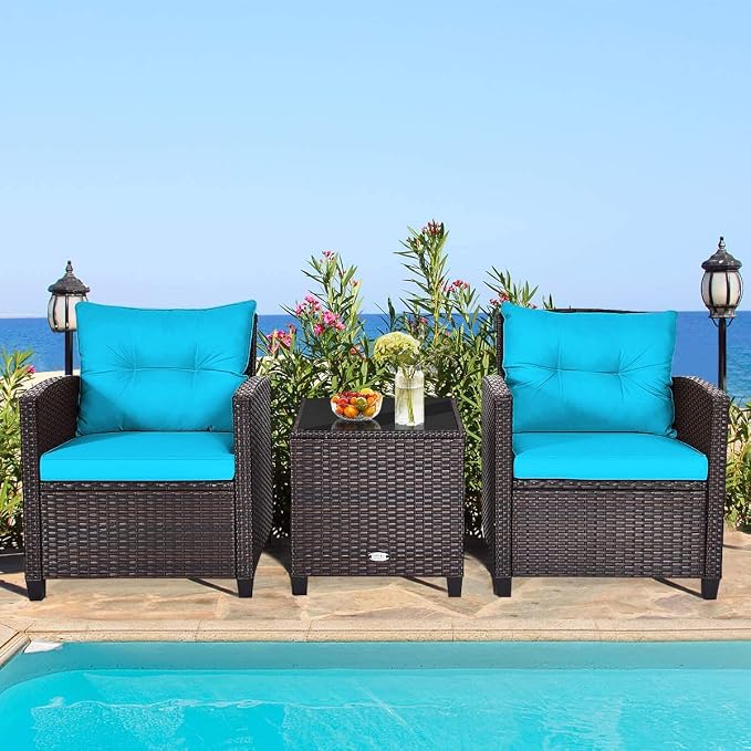 HAPPYGRILL 3 Pieces Patio Conversation Set, Outdoor Furniture Set PE Rattan - Image 2