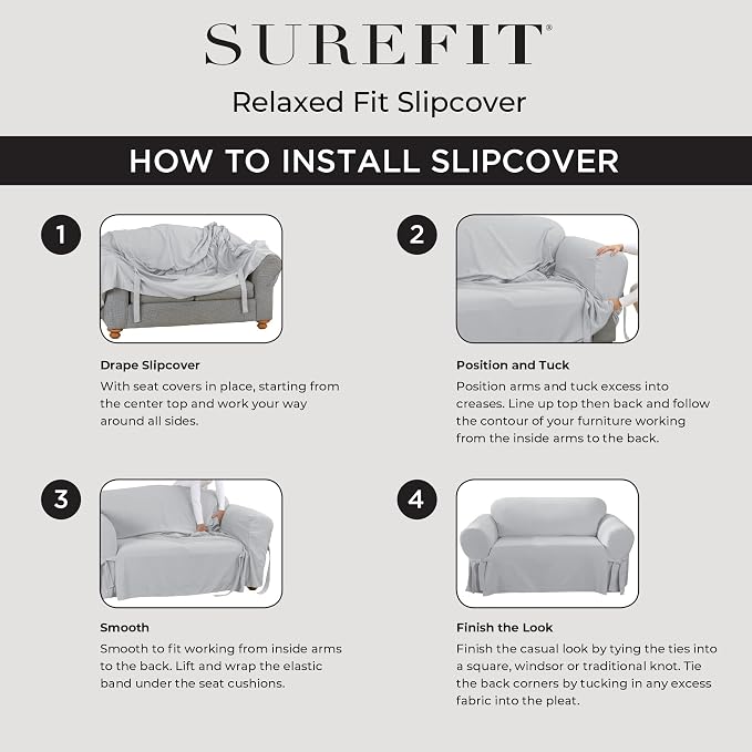 SureFit Cotton Duck Loveseat Box Cushion One Piece Slipcover, Furniture Cover - Image 4