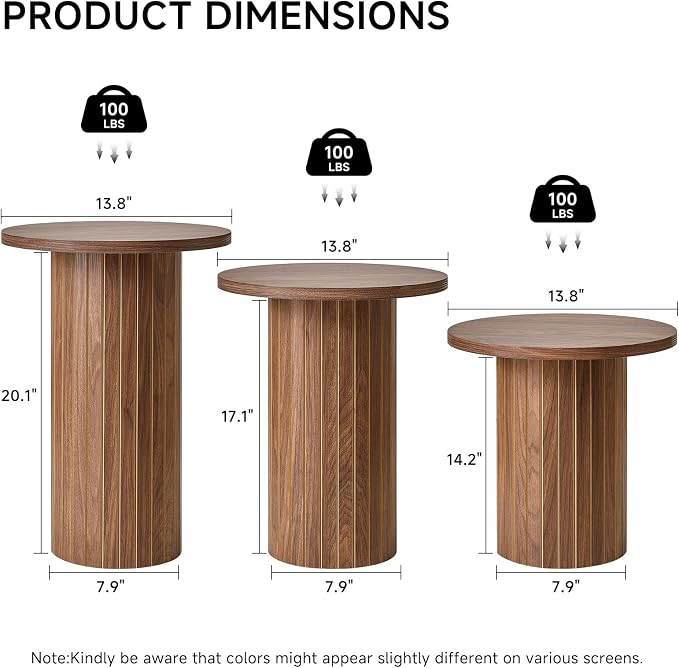 Round Nesting Coffee Table Set of 3 Mid Century Modern Wood Round Coffee Tables - Image 2