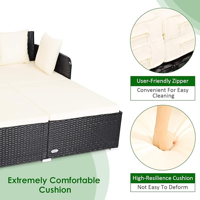 Tangkula Outdoor Rattan Daybed, Wicker Furniture - Image 6