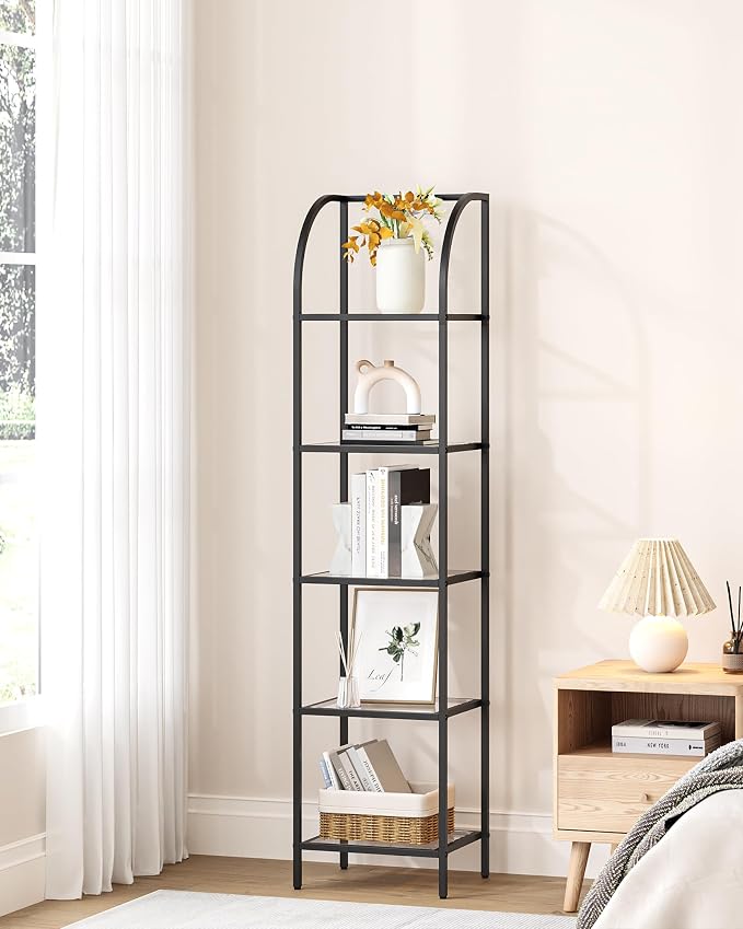 Hzuaneri Bookcase Bookshelf, Tempered Glass Arched Bookshelf - Image 8