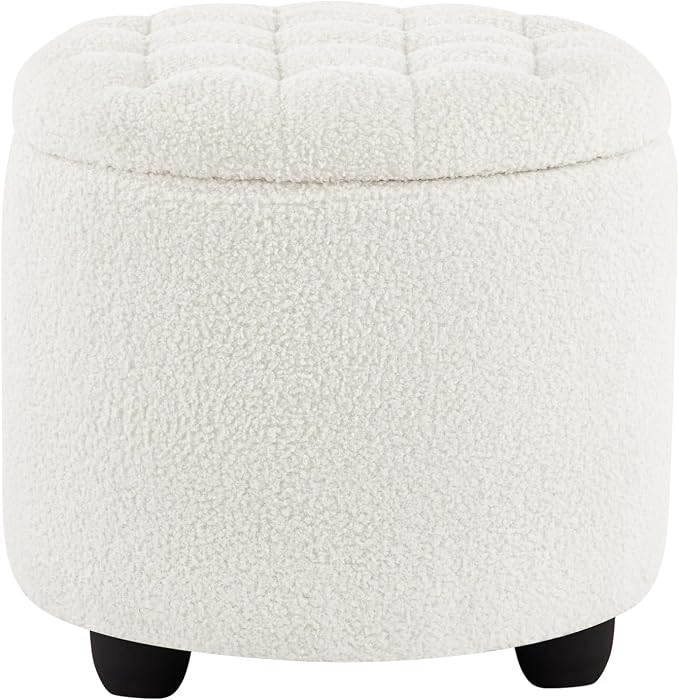 Furniliving Modern Round Storage Ottoman, Button Tufted Ottoman Footstool by FurnilivingFurnitureforHome