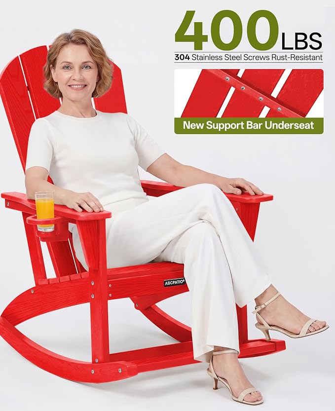 Outdoor Oversized Adirondack Rocking Chairs, All Weather HDPE Patio Rocking - Image 5
