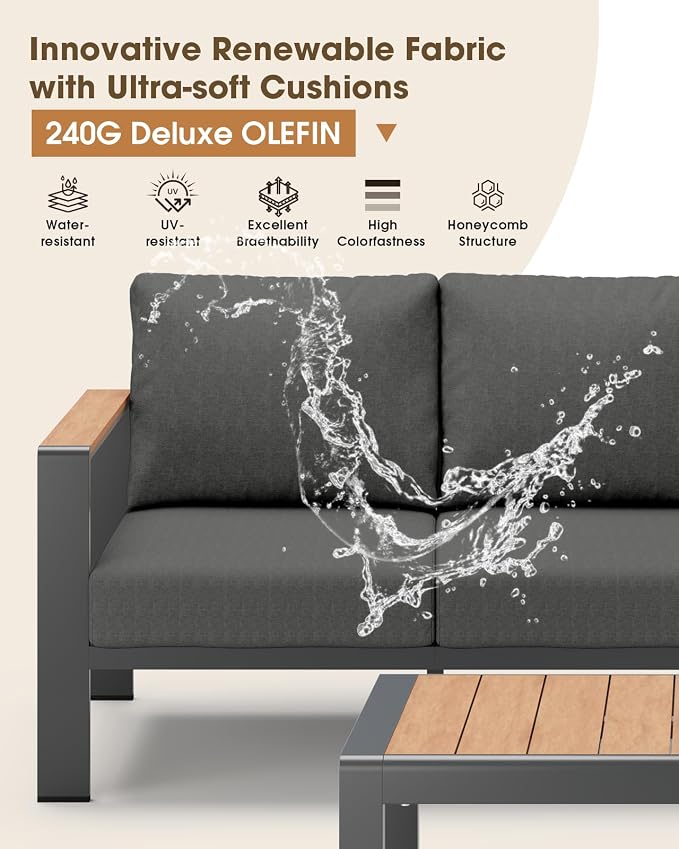 Aluminum Outdoor Patio Furniture Set 8 Seats, Outdoor Sectional Corner Sofa - Image 4