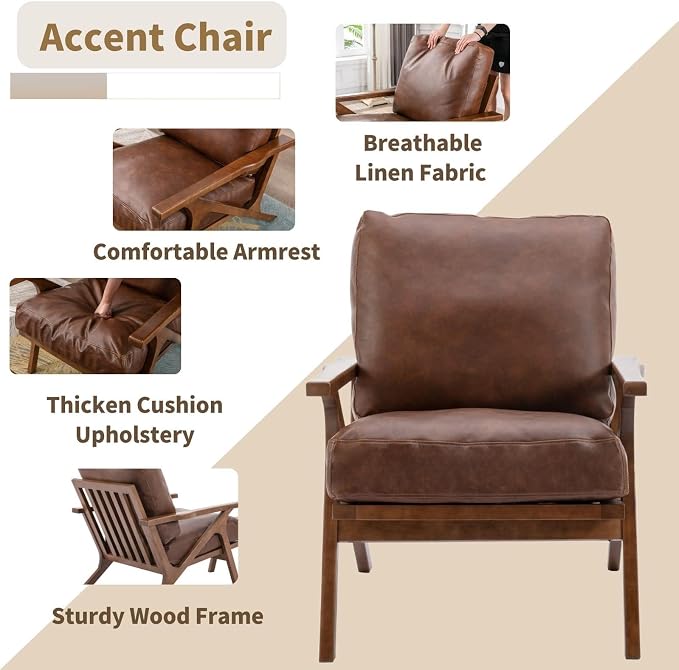 HNY Mid Century Arm Chair, Retro Accent Armchair - Image 4