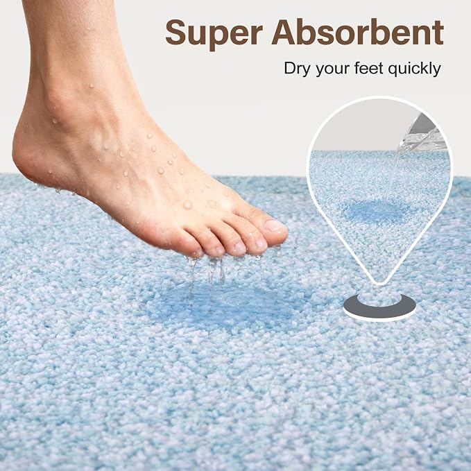 48x24 Long Bathroom Rugs Washable Non Slip, Light Blue Bath Mat - Image 7