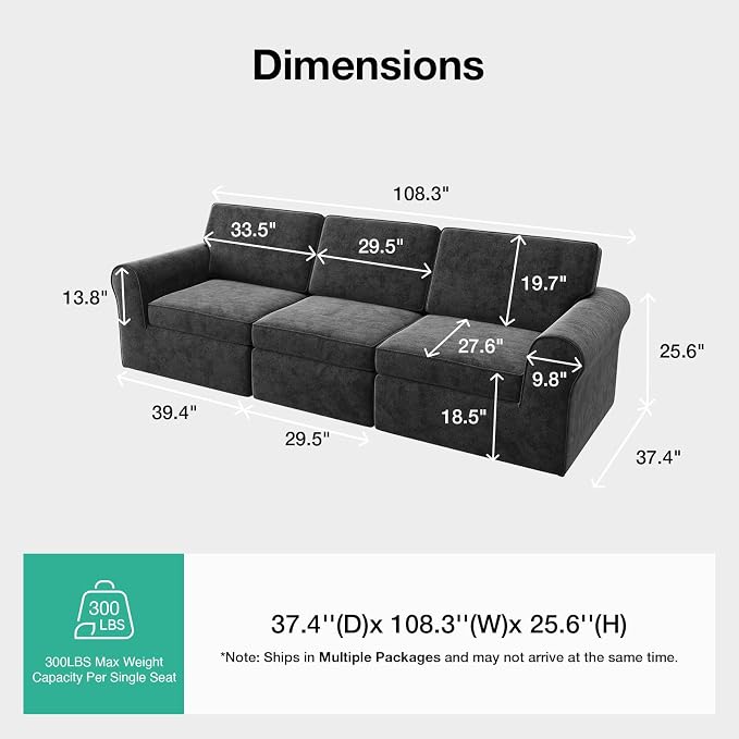 Novilla 108" Modular Sectional Sofa, Modular Sectional Couches - Image 2