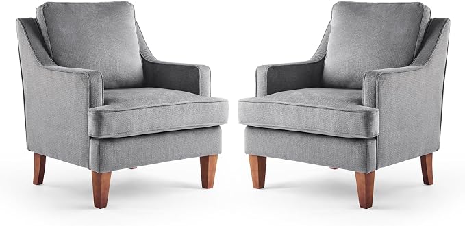 VINGLI Grey Accent Chairs Set of 2, Mid Century Modern Chairs, Upholstered by VINGLI