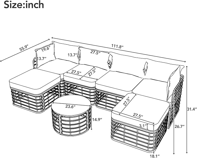 7 Pieces Outdoor Patio Furniture Sectional Sofa Set - Image 3