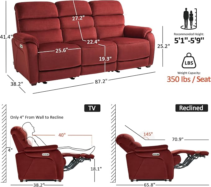 MCombo 87.2'' Wall Hugger Power Recliner Sofa - Image 2