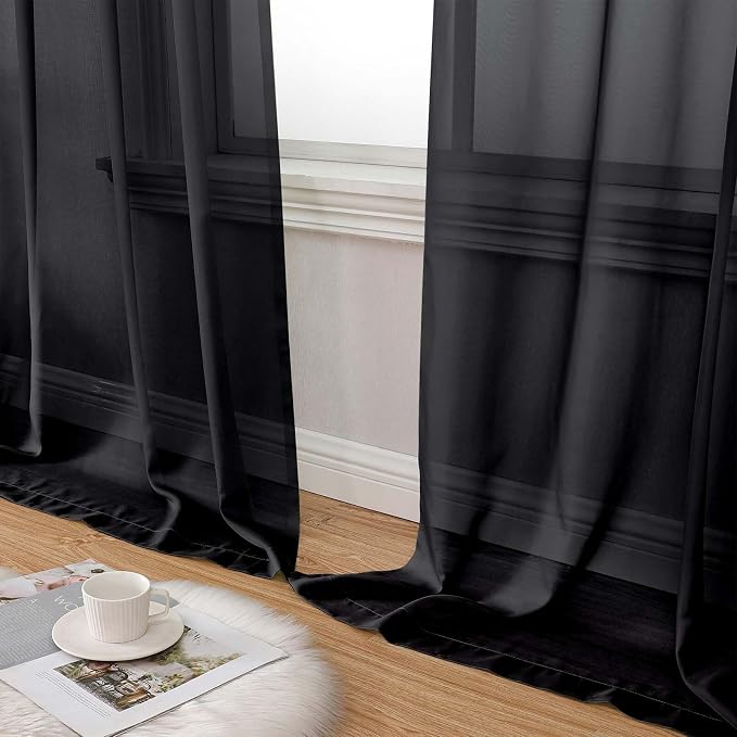 Black Sheer Curtain for Bedroom Living Room 78 Inches Long 2 Panels Set - Image 8