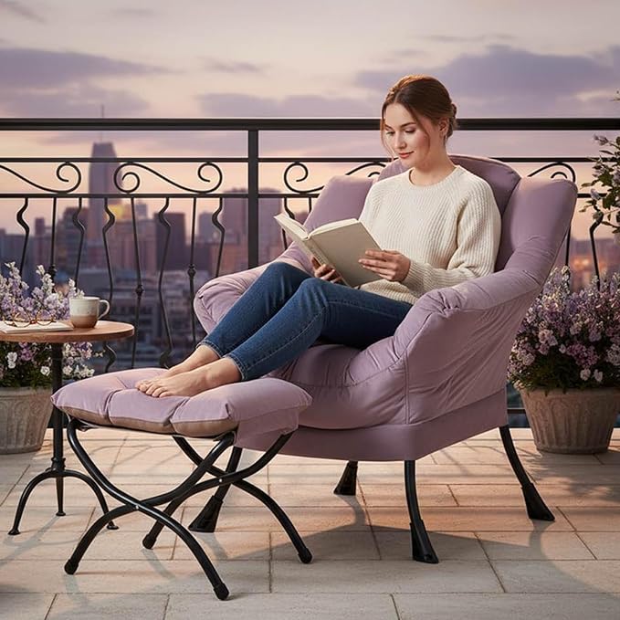 Tiita Lazy Chair with Ottoman, Comfy Leisure Sofa Reading Chair with Footrest - Image 3
