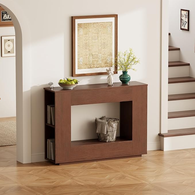 Walnut Console Table with Storage, 47.2" W Farmhouse Entryway Table, Long Sofa - Image 7