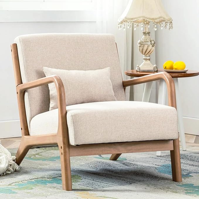 ANJ Mid Century Modern Accent Chair, Comfy Fabric Living Room Chairs by ANJ