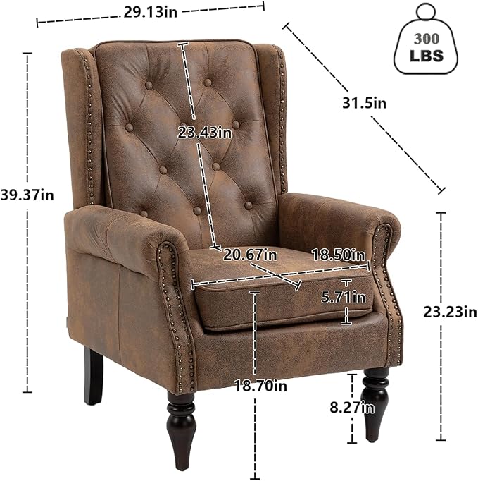 Mid-Century High Wingback Chair Set of 2, Microsuede Accent Chair Armchair - Image 3