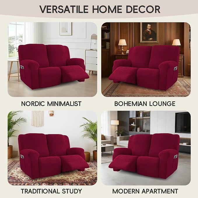 Recliner Loveseat Covers, 4-Piece Stretch Geometric Strokes Jacquard Reclining - Image 7