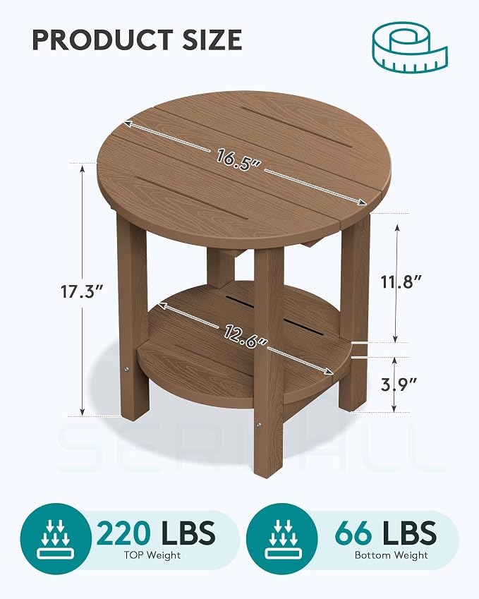 SERWALL Round Adirondack Side Table, 16.5" Double Outdoor Side Table, HDPE - Image 3