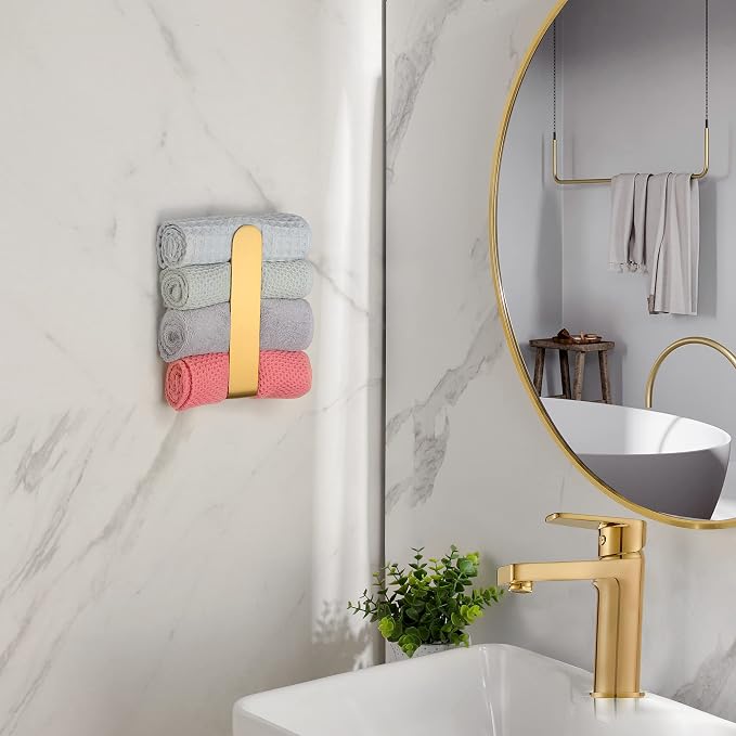 Taozun Towel Holder Gold Hand Towel Rack Adhesive Towel Bar Stick on Towel Ring - Image 4