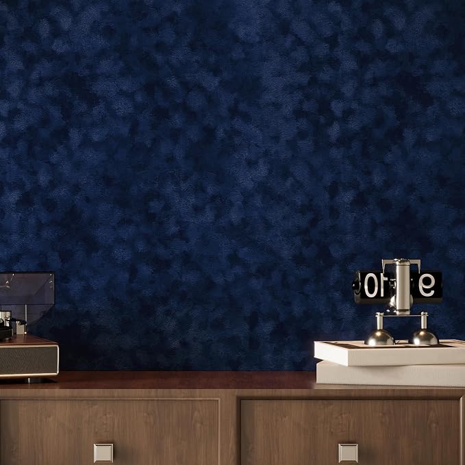 Navy Blue Curshed Velvet Wallpaper Self Adhesive Felt Fabric - Image 4