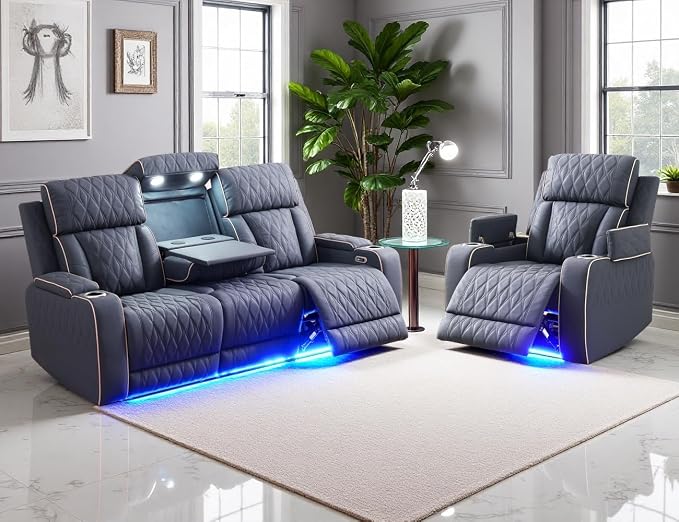 Power Reclining Sofa Set, Living Room Furniture Sets, Leather Recliner Sofa & by LYfurniture