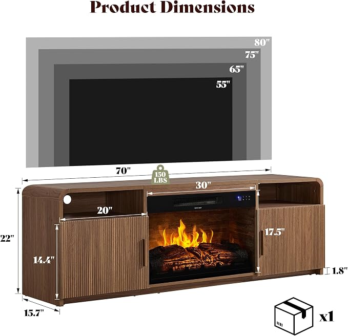 AMERLIFE 70" Fluted Fireplace TV Stand - Image 2