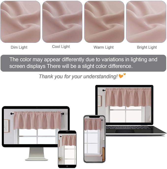 Chyhomenyc Blush Pink Valances for Windows, Short Window Valance Curtains for - Image 5